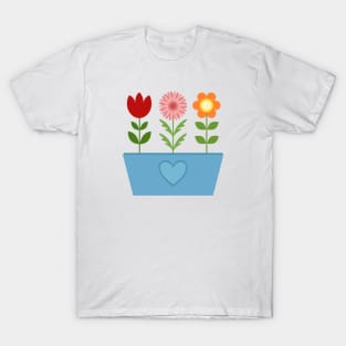 Scandinavian Style Flowers in a Blue Window Box T-Shirt